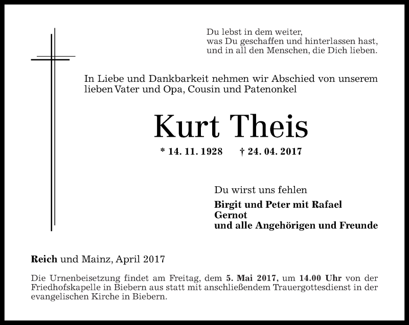 Traueranzeigen Von Kurt Theis Rz Trauer De