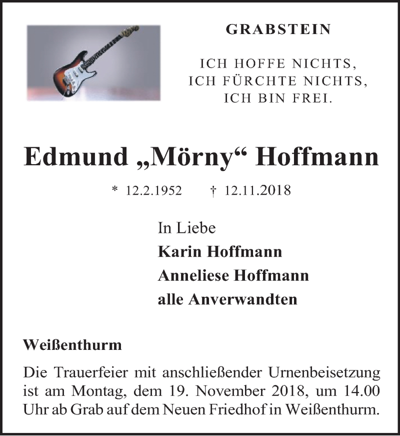 Traueranzeigen Von Edmund Hoffmann Rz Trauer De