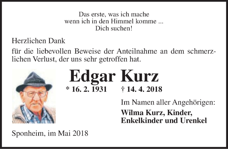 Traueranzeigen Von Edgar Kurz Rz Trauer De