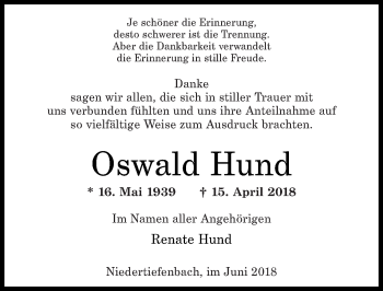 Traueranzeigen Von Oswald Hund Rz Trauer De