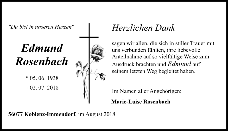 Traueranzeigen Von Edmund Rosenbach Rz Trauer De