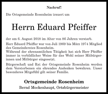 Traueranzeigen Von Eduard Pfeiffer Rz Trauer De