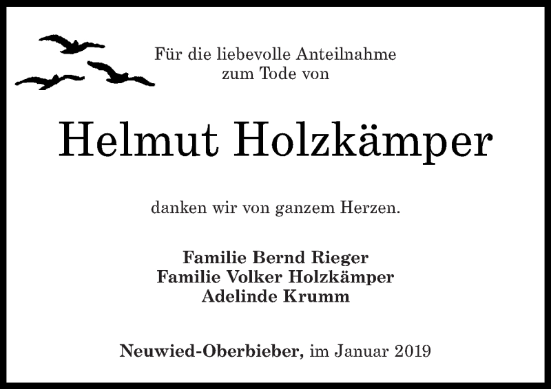 Traueranzeigen von Helmut Holzkämper rz trauer de