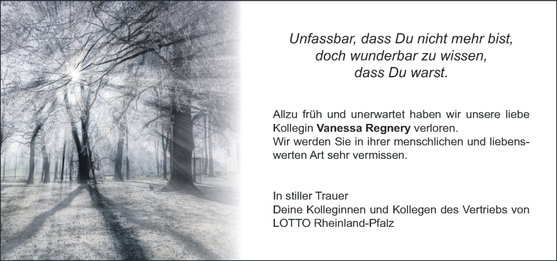 Traueranzeigen Von Vanessa Regnery Rz Trauer De