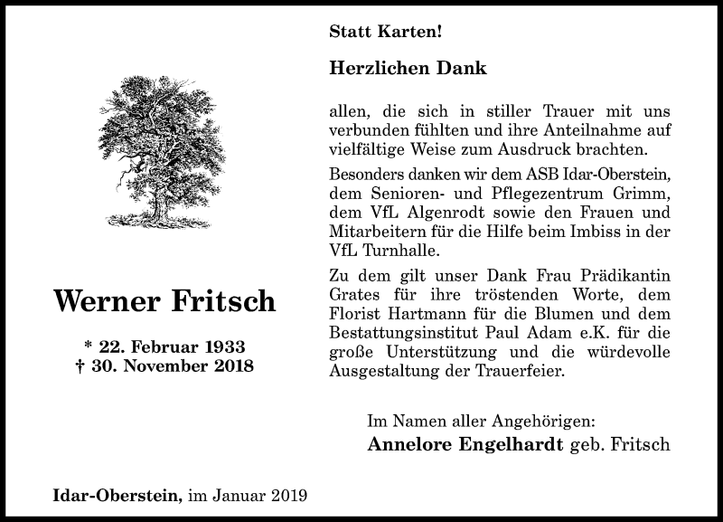 Traueranzeigen Von Werner Fritsch Rz Trauer De