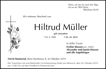 Traueranzeigen von Hiltrud Müller rz trauer de