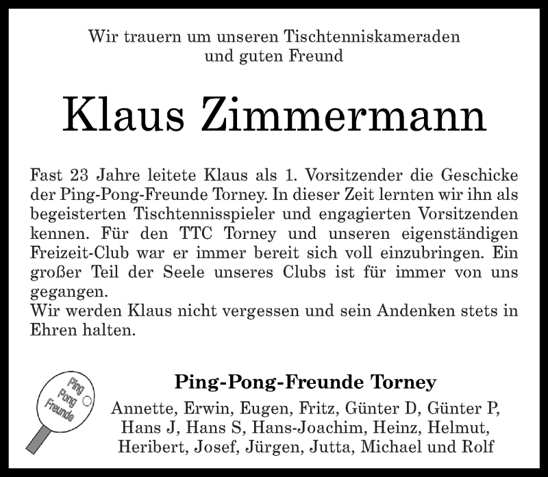 Traueranzeigen Von Klaus Zimmermann Rz Trauer De