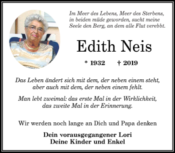 Traueranzeigen Von Edith Neis Rz Trauer De