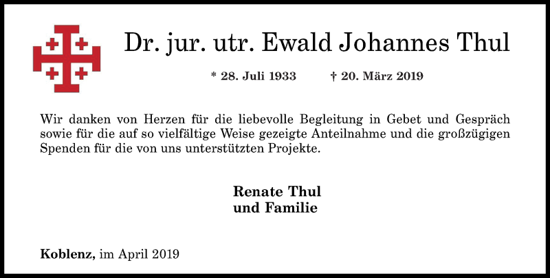 Traueranzeigen Von Johannes Thul Rz Trauer De