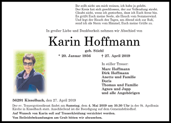 Traueranzeigen Von Karin Hoffmann Rz Trauer De