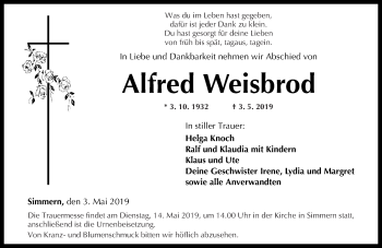 Traueranzeigen Von Alfred Weisbrod Rz Trauer De