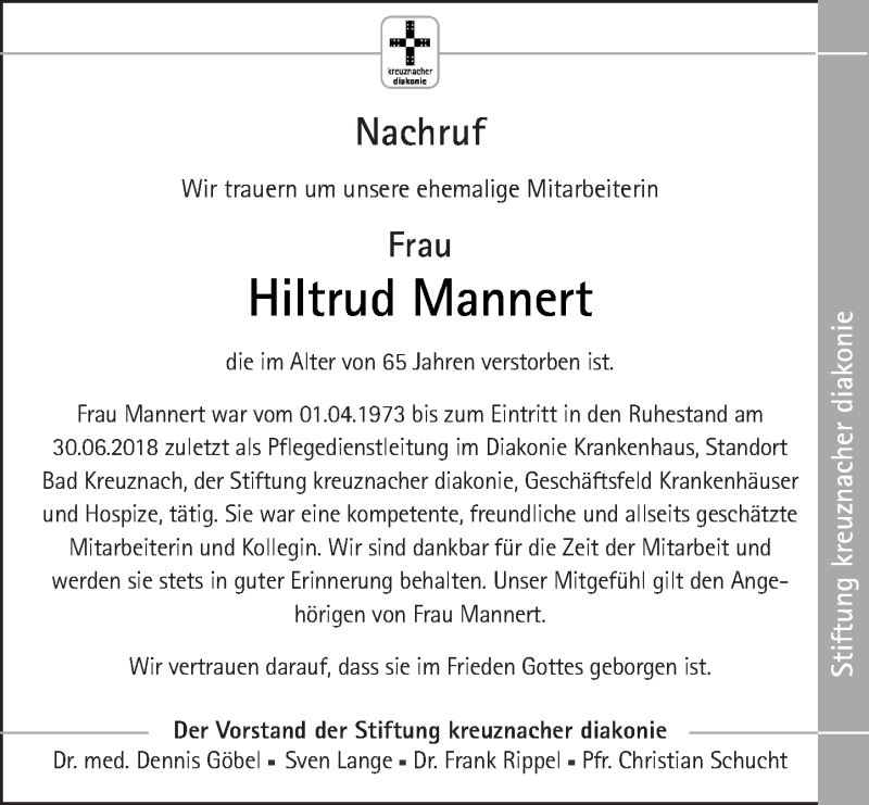 Traueranzeigen Von Hiltrud Mannert Rz Trauer De