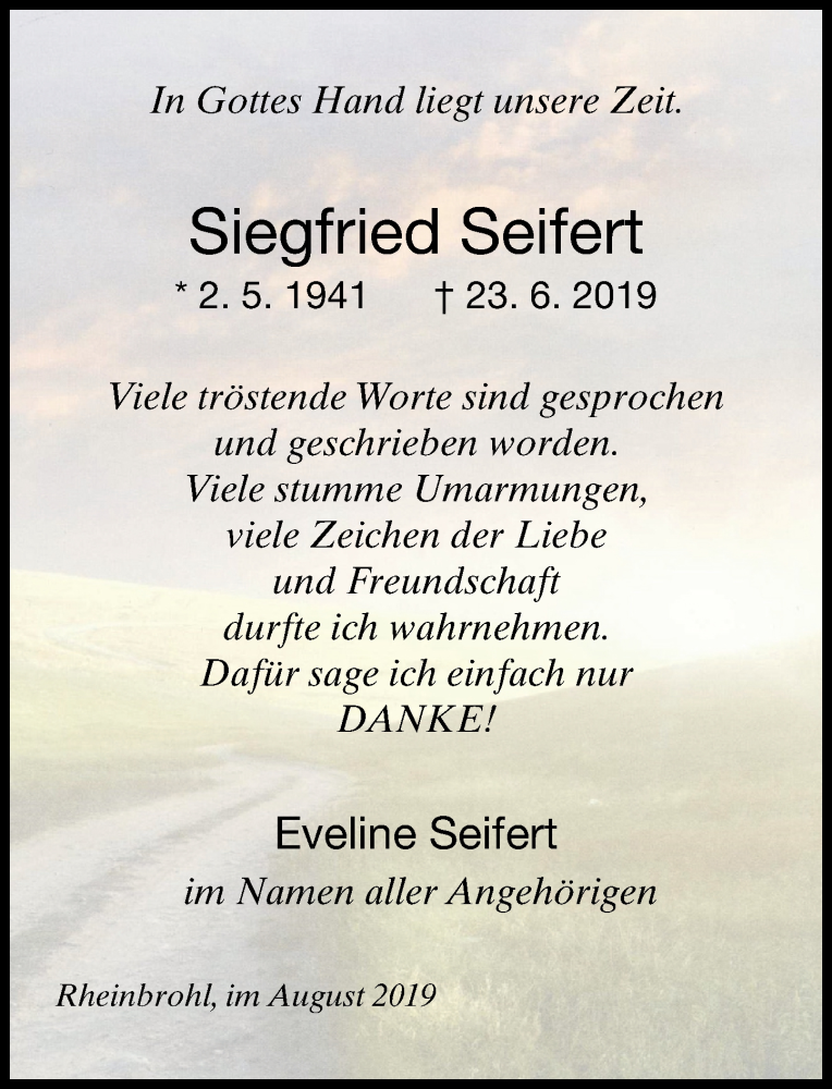 Traueranzeigen Von Siegfried Seifert Rz Trauer De