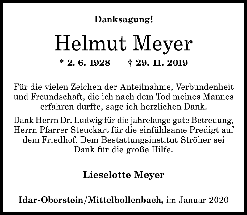 Traueranzeigen Von Helmut Meyer Rz Trauer De