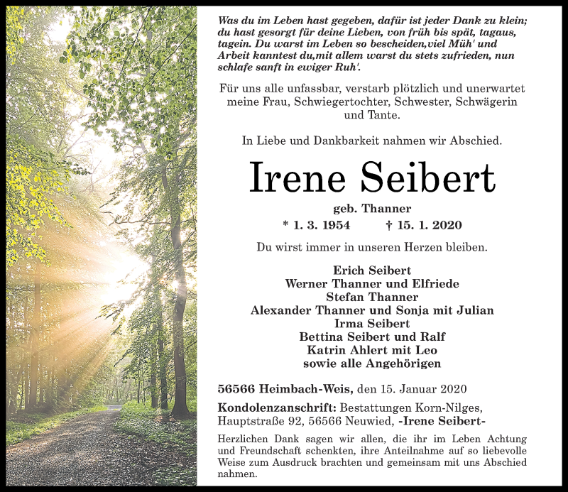 Traueranzeigen Von Irene Seibert Rz Trauer De