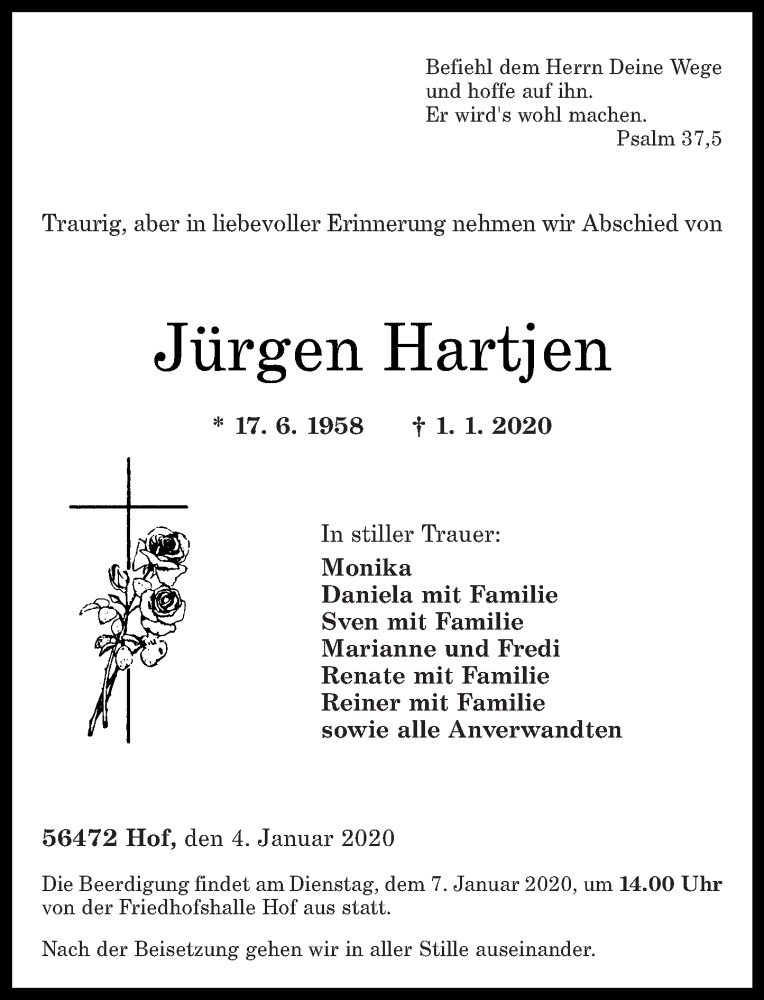 Traueranzeigen Von J Rgen Hartjen Rz Trauer De