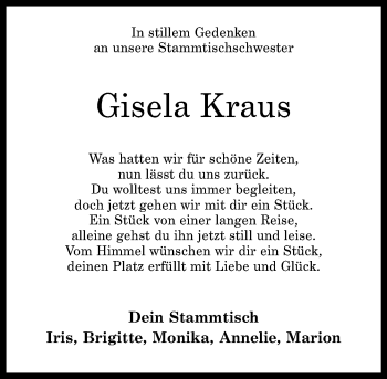 Traueranzeigen Von Gisela Kraus Rz Trauer De