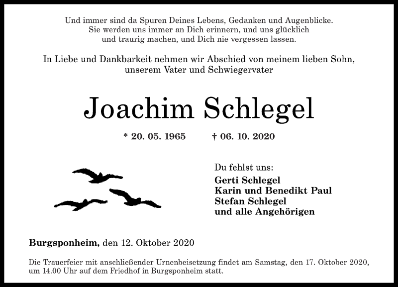 Traueranzeigen Von Joachim Schlegel Rz Trauer De