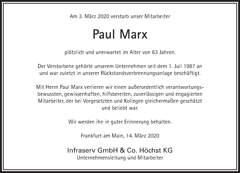 Traueranzeigen Von Paul Marx Rz Trauer De