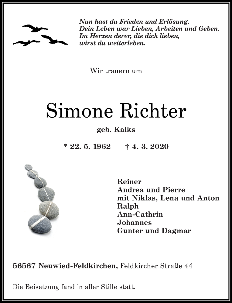 Traueranzeigen Von Simone Richter Rz Trauer De