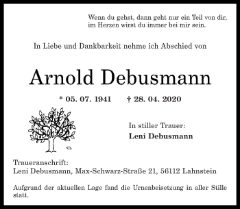 Traueranzeigen Von Arnold Debusmann Rz Trauer De