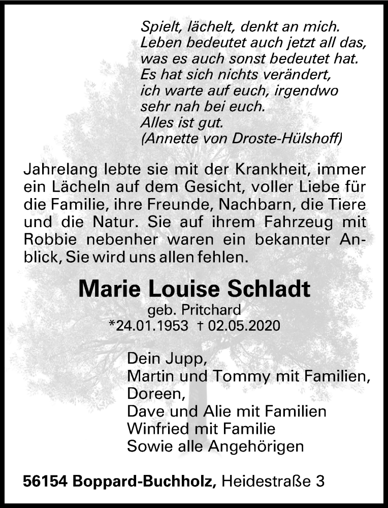 Traueranzeigen Von Marie Louise Schladt Rz Trauer De