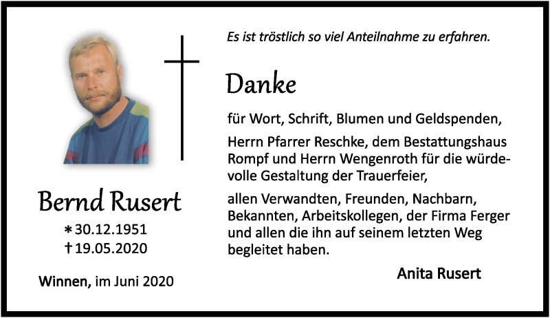 Traueranzeigen Von Bernd Rusert Rz Trauer De