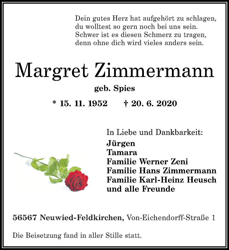 Traueranzeigen Von Margret Zimmermann Rz Trauer De