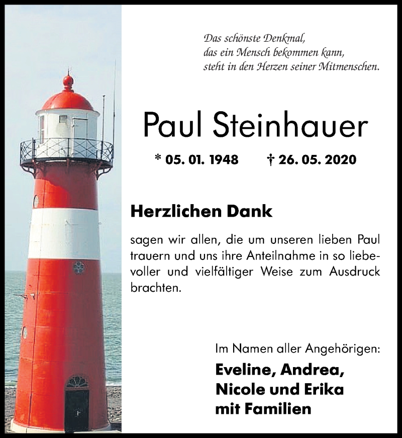 Traueranzeigen Von Paul Steinhauer Rz Trauer De