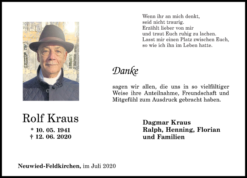 Traueranzeigen Von Rolf Kraus Rz Trauer De