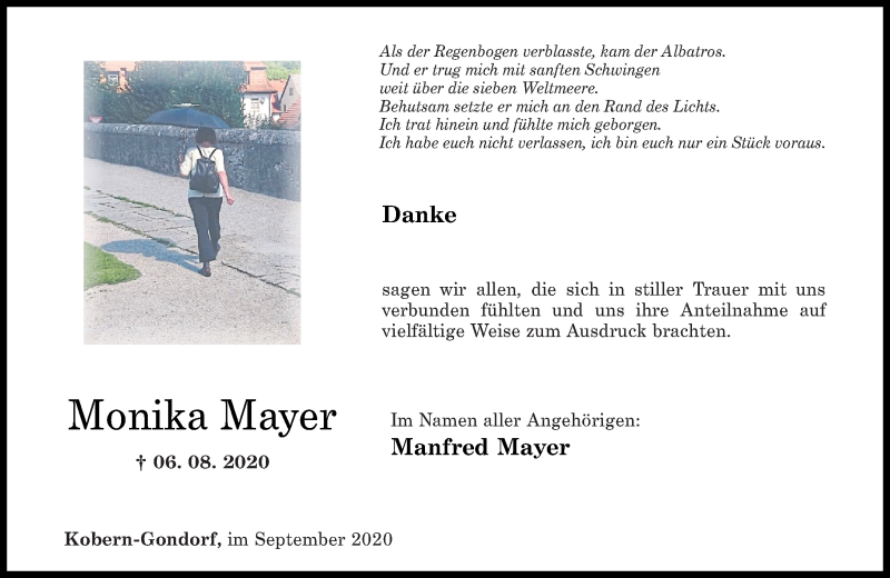 Traueranzeigen Von Monika Mayer Rz Trauer De