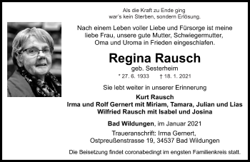 Traueranzeigen Von Regina Rausch Rz Trauer De