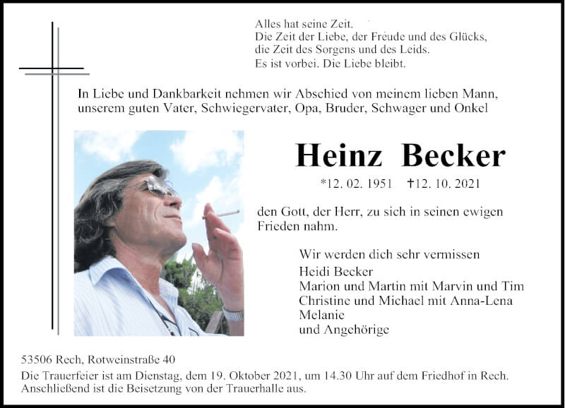 Traueranzeigen Von Heinz Becker Rz Trauer De