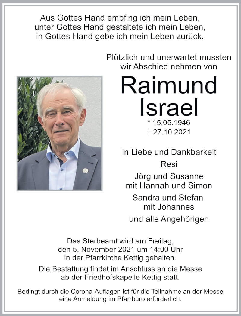 Traueranzeigen Von Raimund Israel Rz Trauer De