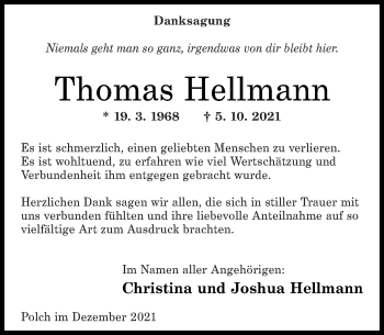 Traueranzeigen Von Thomas Hellmann Rz Trauer De