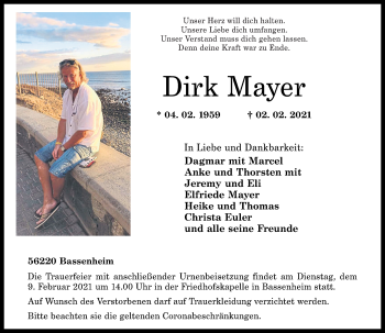 Traueranzeigen Von Dirk Mayer Rz Trauer De