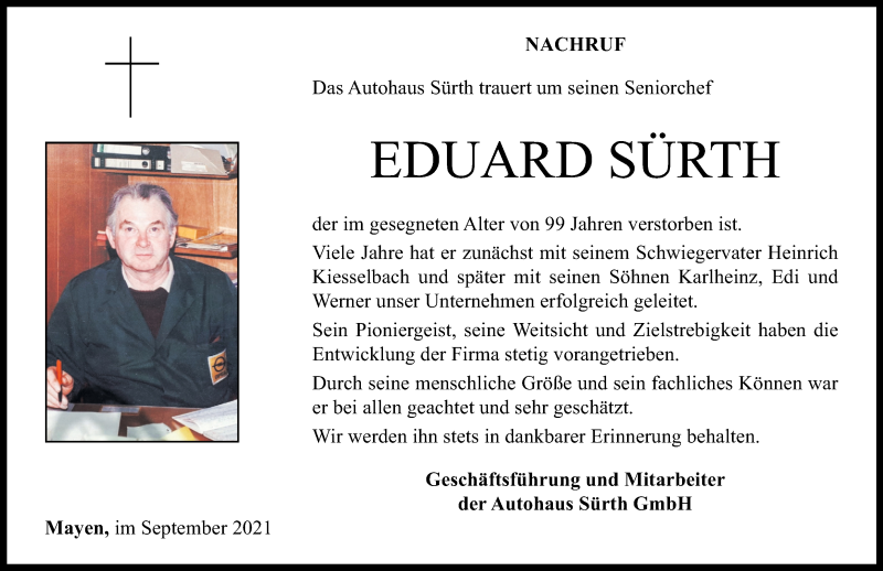 Traueranzeigen von Eduard Sürth rz trauer de