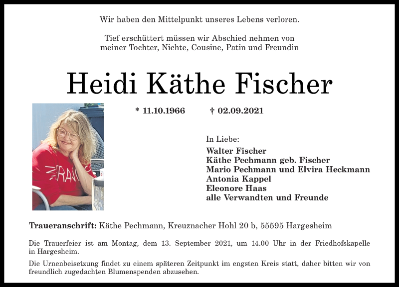 Traueranzeigen Von Heidi K The Fischer Rz Trauer De