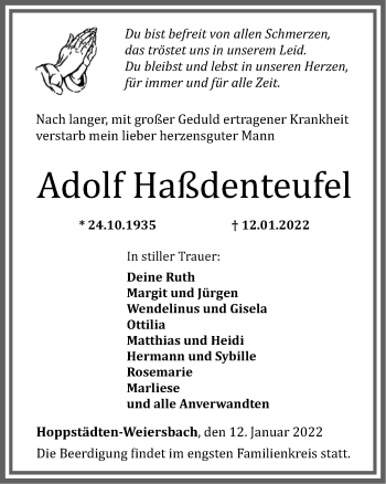 Traueranzeigen von Adolf Haßdenteufel rz trauer de