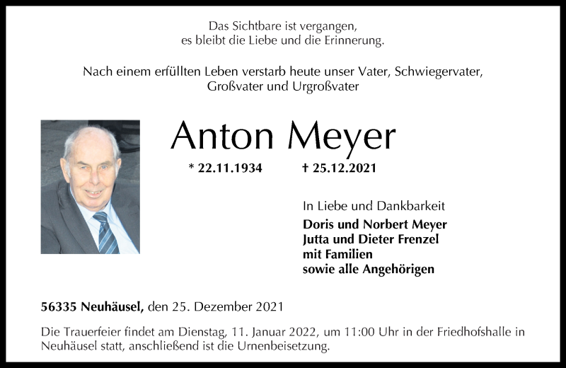 Traueranzeigen Von Anton Meyer Rz Trauer De