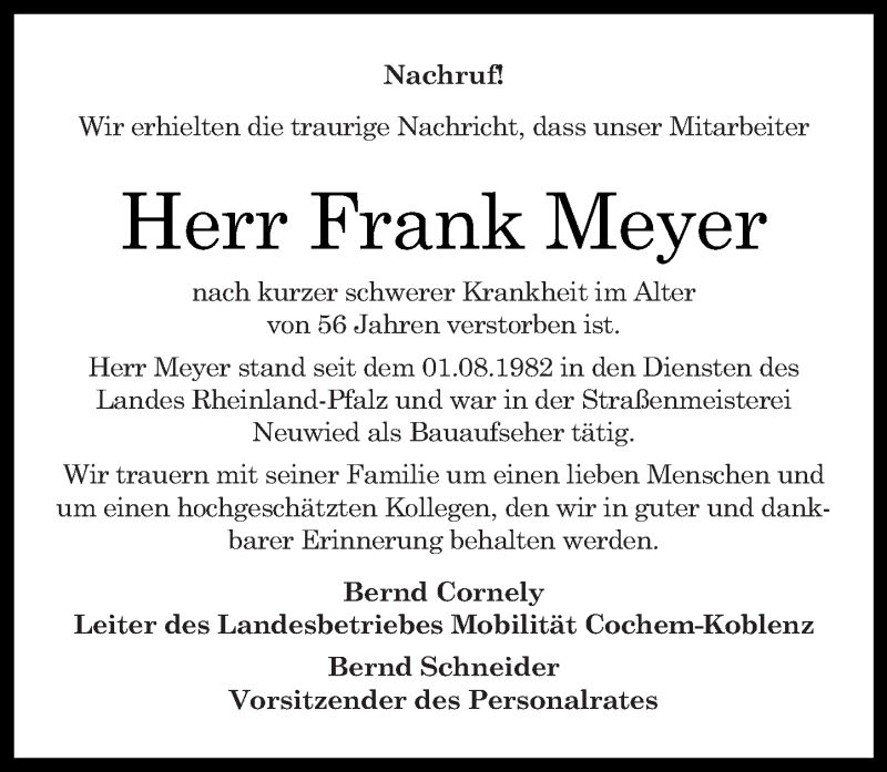 Traueranzeigen Von Frank Meyer Rz Trauer De