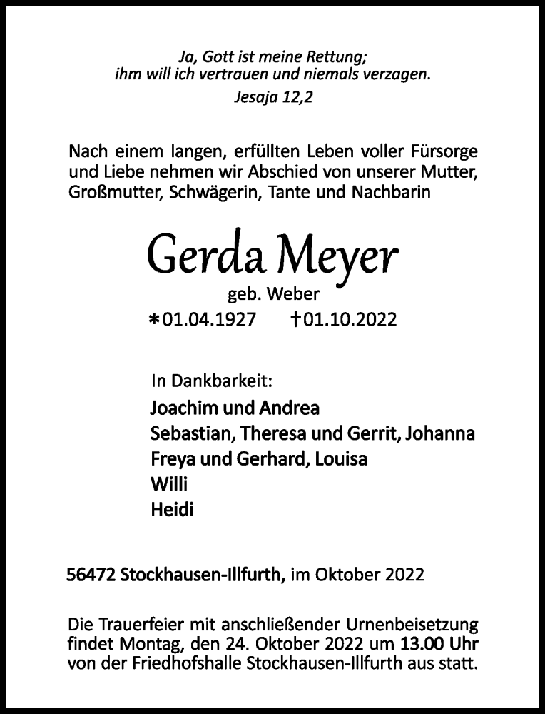 Traueranzeigen Von Gerda Meyer Rz Trauer De