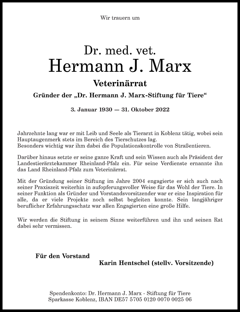 Traueranzeigen Von Hermann J Marx Rz Trauer De