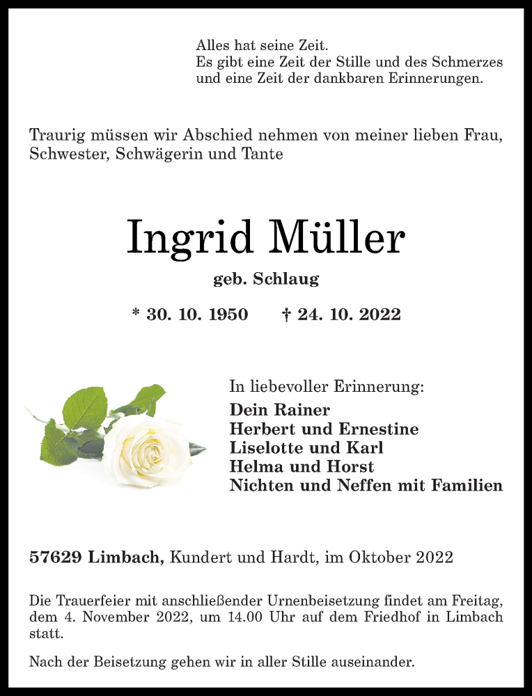 Traueranzeigen von Ingrid Müller rz trauer de