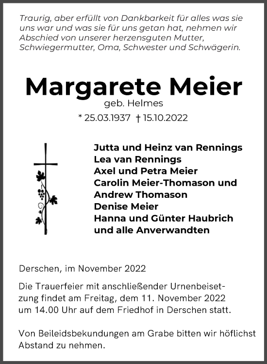 Traueranzeigen Von Margarete Meier Rz Trauer De