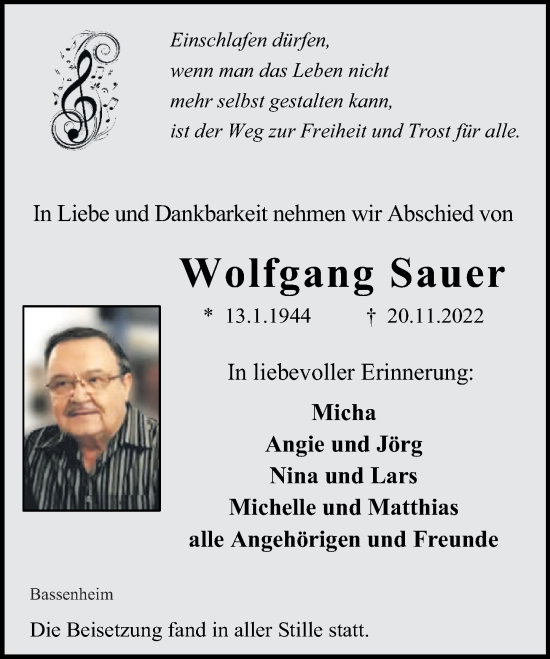 Traueranzeigen Von Wolfgang Sauer Rz Trauer De