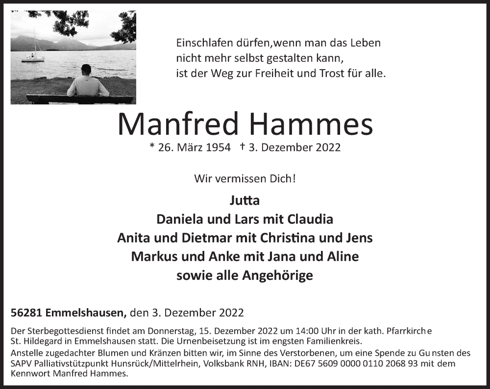 Traueranzeigen Von Manfred Hammes Rz Trauer De