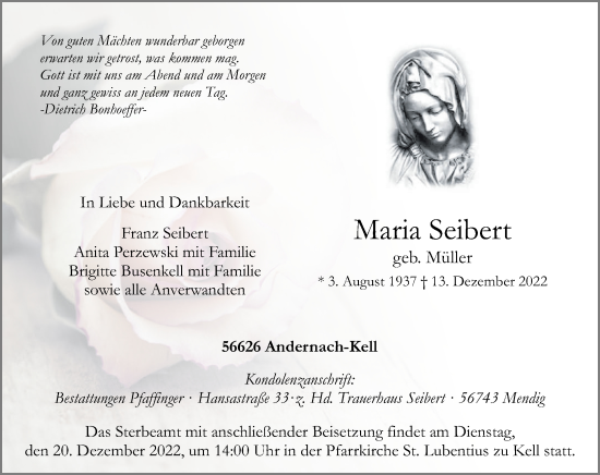 Traueranzeigen Von Maria Seibert Rz Trauer De