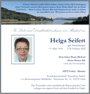 Traueranzeigen Von Helga Seifert Rz Trauer De