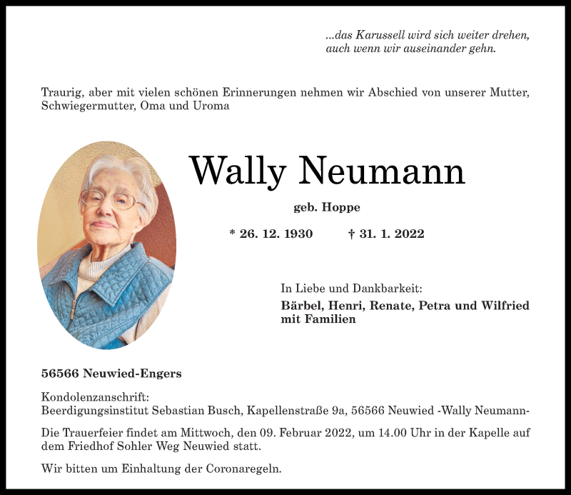 Traueranzeigen Von Wally Neumann Rz Trauer De